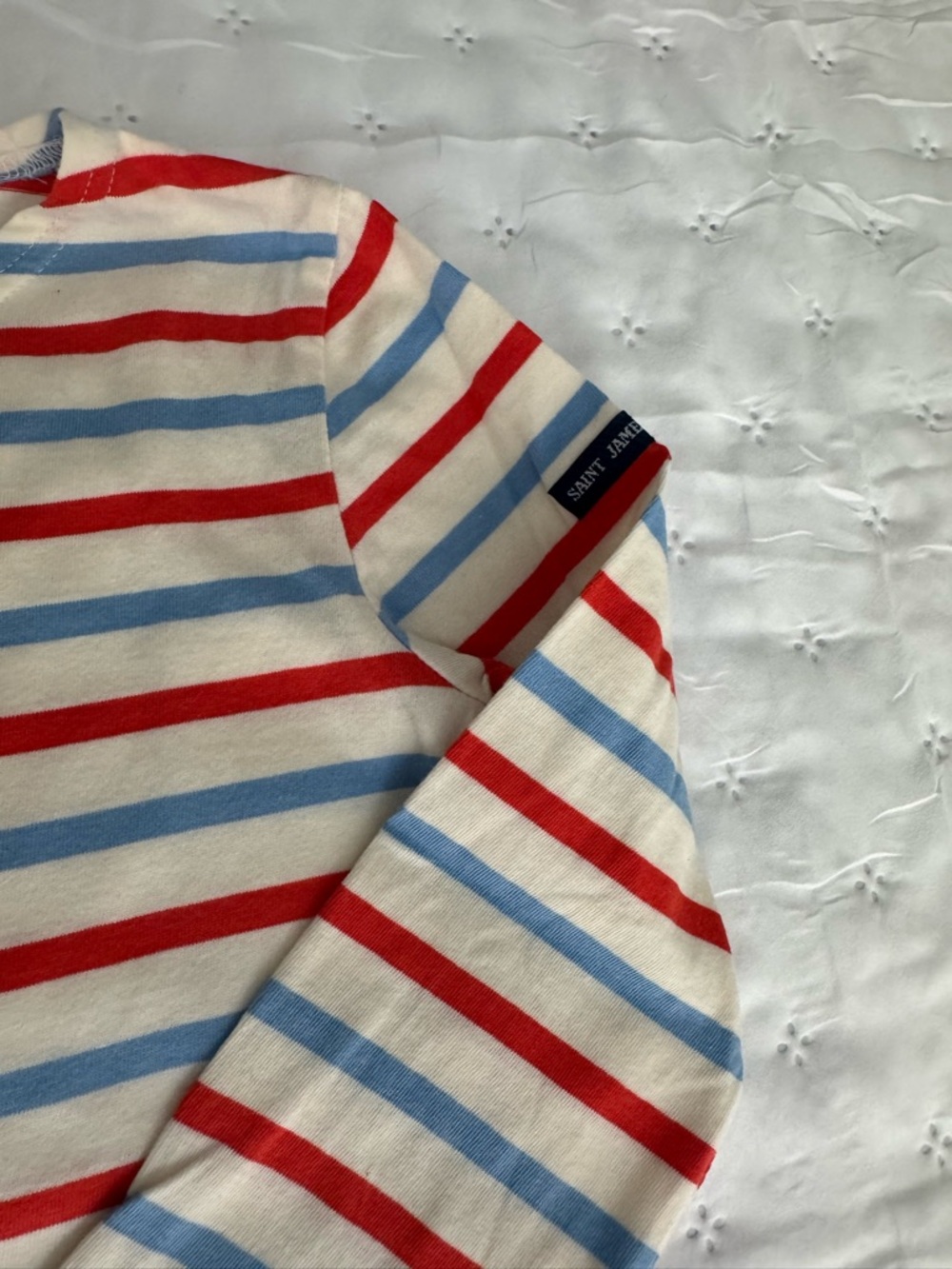 Saint James for Jcrew Kids Long-Sleeve Striped Tee in Cream, Red & Light Blue - Picture 2 of 4